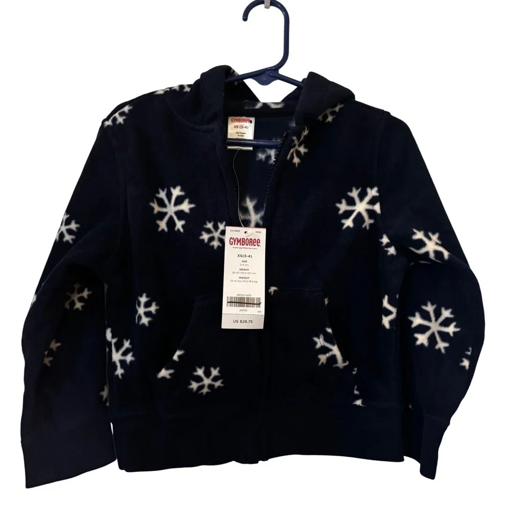 Gymboree Girls Hoodie Jacket‎ XS 3T 4T NWT Navy Blue White Snowflakes
